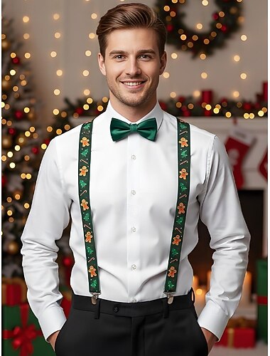  Juleseler til herre – elastisk polyester med pepperkake- og sukkerstangdesign, festlig stil for høytidsfester og feiringer