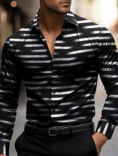  Herren Geometrisch Gestreift Farbverlauf Hemd Knopfhemd Langarm Modisch lässig Outdoor Alltagskleidung Frühling Herbst Umlegekragen 3D-Druck Hemden mit Kragen Schwarz Rote