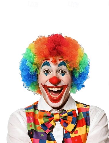  Peruca de Carnaval Vermelho Azul Verde Encaracolado Curto Peruca sintética para festivais Mardi Gras Parada Cabelo para fantasia de cosplay para Masculino