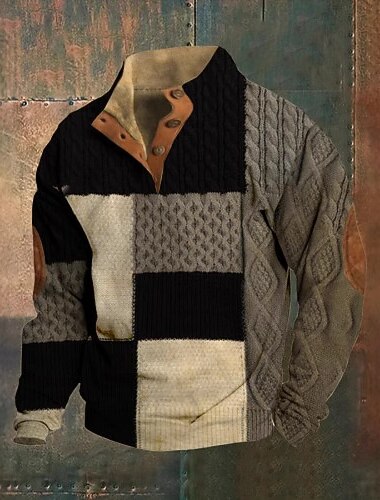  Per uomo Geometrico Felpa grafica Felpe Manica Lunga Felpa Henley Stampa Grafica Ferie Uscire Festival Fibbia Stampato Autunno Inverno