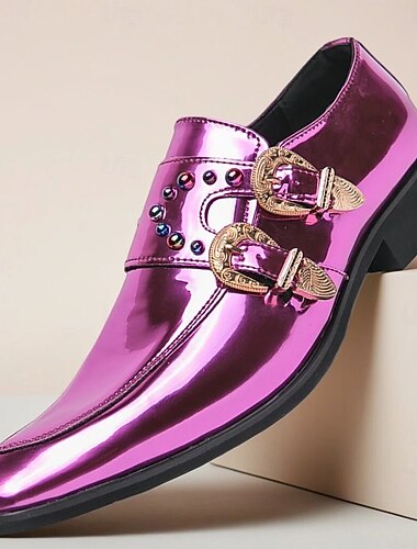  Lilla herreloafers i lakkskinn med doble munkstropper og strassdetaljer – elegant fottøy for luksuriøse arrangementer og kveldsklær