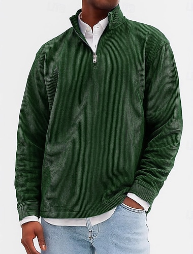  Herren Cordhemd Textur Lässig Alltagskleidung Viertelreißverschluss Langarm Mode Basic Einfach Reißverschluss Warm Frühling Herbst Winter Normale Passform Armee-Grün Wein Schwarz Marineblau Khaki