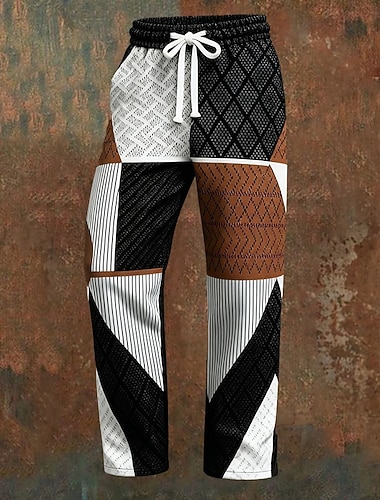  Homens Calças Esportivas Calças Calça de moletom de perna reta Com Cordão Bolsos Cintura elástica Geométrica Conforto Macio Comprimento total Ao ar livre Casual Diário Férias Moda Marron