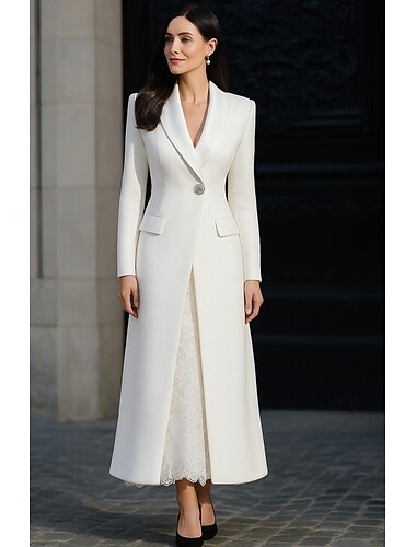  Dames Smokingjurk A-lijn Strak kolom Bruiloft Formeel Bruiloft gast Satijn 4-way stretchstof Elegant Smoking Lange mouw Tot de grond Tot de enkel Sjaalrevers Inkeping Enkele knoopsluiting één knoop