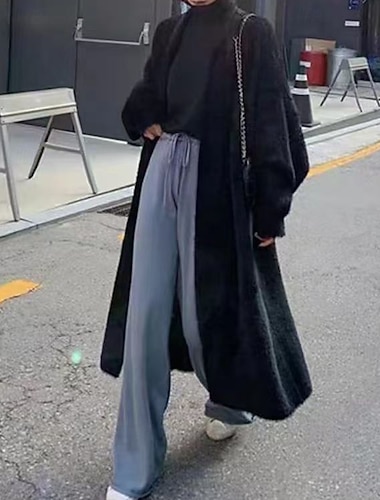  Dámské Svetr Kardigan Elegantní Módní Šik ven Pevná barva Otevřený vepředu Pletený Dlouhý rukáv Dlouhé topy Plést Denní Dovolená Jdeme ven Vodní modrá Černá Podzim Zima