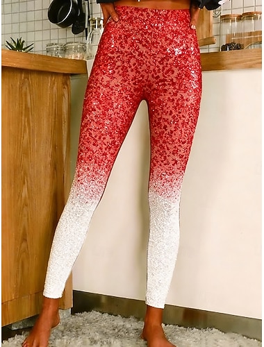  Dame Leggings Koselige leggings Ferie Fritid Full lengde Høy MidjePantsJul Grafisk Gradert Printer Bekvem Elastisk Avslappet Daglig Feriereise Rød Vår, Høst, Vinter, Sommer Slank Fasong
