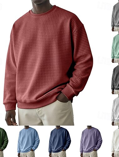  Herr Tröja Våffeltröja Svart Vit Rubinrött Marinblå Blå Rund hals Slät Strukturerad Sport & Utomhus Ledigt Dagligen Streetwear Häftig Sportkläder Vår & Höst Kläder Pull Tröjor