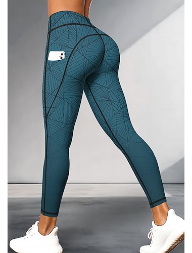  Dame pilatesleggings Treningsbukser Uformelle leggings Lommer Dokumentavgift Lapper Pilates Treningsstudio Treningsøkt Bukser Strømpebukse Leggings Fargegradering Abstrakt Geometri Jegergrønn sport