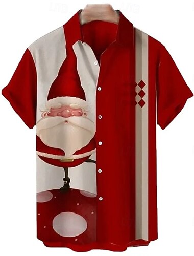  Στάμπα Χαβανέζικα πουκάμισα Pullover Πουκάμισο Aloha Άγιος Βασίλης Γραφικό για Ανδρικά Ενηλίκων 3D εκτύπωση για Χριστούγεννα Απόκριες Μασκάρεμα Πάρτι