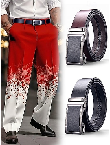  Cinto masculino de couro para o Natal - couro genuíno de alta qualidade, fivela quadrada elegante, ajustável, acessório festivo perfeito para ocasiões casuais ou formais.