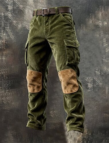  Муж. Брюки карго Штаны Пуговицы Мульти карман Контрастных цветов Пригодно для носки на открытом воздухе Повседневные Отдых и туризм Мода Классика Армейский Зеленый
