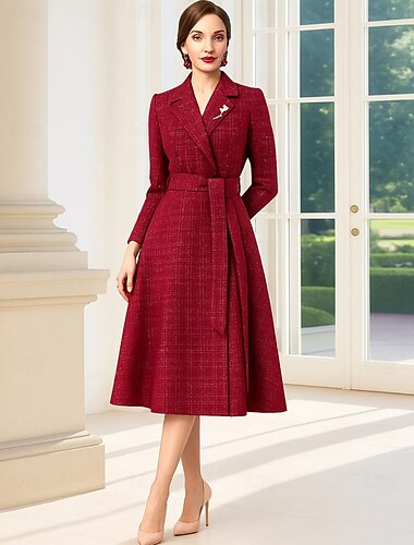  A-linje Te-lengde Festkjole Cocktail Kjole Moderne kjole Langermet V-hals Skjortekrage Elegant Årgang Fest Formell Polyester Kjole til brudens mor med Paljett