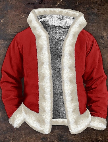  Sweat à capuche de Noël pour homme, en polaire rouge, style patchwork color block, classique et vintage, idéal pour les fêtes de fin d'année et l'hiver. Idée cadeau de Noël.