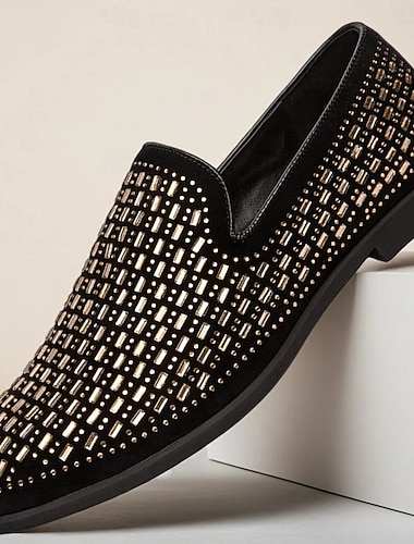  Pánské černo-zlaté tkané mokasíny - stylový nazouvací design, pohodlné a elegantní, ideální pro formální příležitosti, běžné nošení do kanceláře a společenské akce