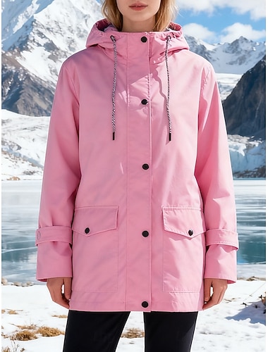  Damen Kapuzenjacke Wasserdichte Regenjacken Regenmäntel Wasserdicht Warm Reißverschluss Tasche Mode Lässig Einfach Alltagskleidung Wochenende Reisverschluss Lang Mit Kapuze Normale Passform Langarm