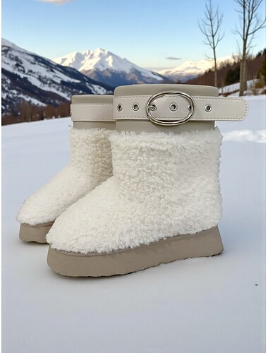  Cizme de zăpadă confortabile pentru femei din blană artificială – ghete elegante cu platformă maro și curea, confortabile și călduroase pentru vreme rece, pentru exterior și pentru ținute casual