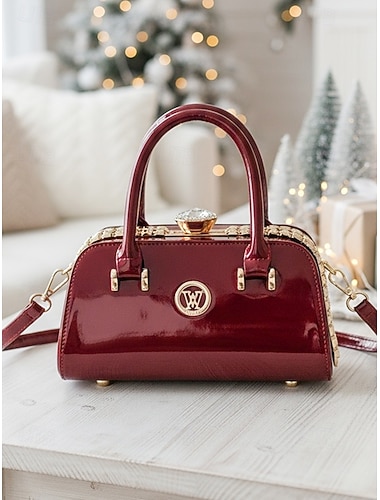  Elegant kveldsveske i lakkskinn for kvinner, krystallpyntet, tilgjengelig i rødt og marineblått, perfekt for formelle fester og høytidsfeiringer