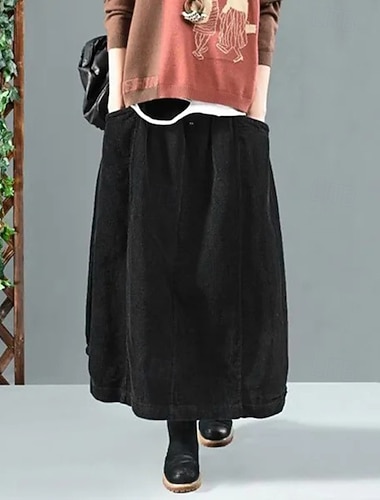  Damen Rock A-Linie Vintage Mode Midi Mittlere Hüfthöhe Röcke Einfach Tasche Unelastisch Straße Täglich Schwarz Rote Dunkelblau Kaffee Frühling Polyester
