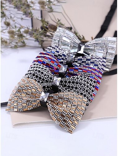  Herresløyfe i krystall til jul, flerfarget, festlig stil med strass- og perledesign, perfekt for høytidsfester og formelle anledninger