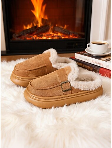  Naisten mokkasiinit, joissa on tekoturkisvuori ja solki – mukavat ja tyylikkäät sisätossut talveen, rentoutumiseen, oleskeluun ja kylmän sään mukavuuteen