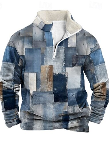  Per uomo Blocco di colori Stampa Felpa con cerniera a un quarto Felpa per le feste Felpe Manica Lunga Felpa Mezza zip Vintage Retrò Stampa Ferie Uscire Festival Stampato Autunno Inverno