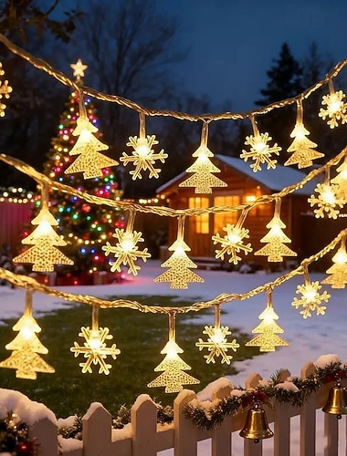  Julesnøfnuggetre fe-lyslenker 6m 40leds nyttårskranslys varm hvit til juletre hjem balkong ferie hage bryllup bursdagsfest dekorasjon
