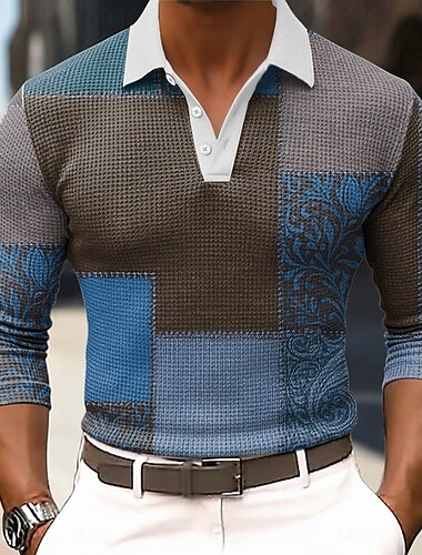  Férfi Mértani Színes Gofris pólóingek Hosszú ujj Pólóingek Galléros ingek Üzleti alkalmi Üzleti Viseljen dolgozni Hétköznapi viselet Gombok Tavasz Ősz Tél Medence Barna