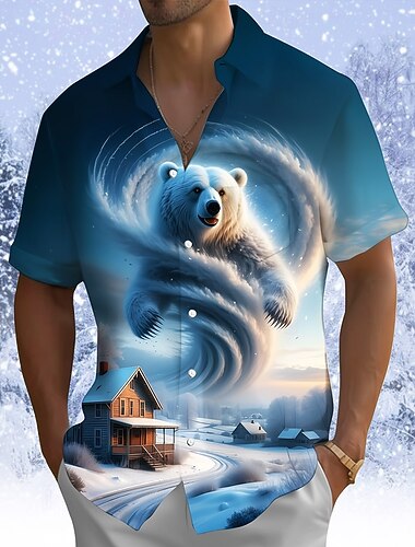  Homme Animal Ours polaire Tourbillon Chemise Chemise Boutonnée Manche Courte Mode Décontractée Extérieur Décontracté Quotidien Été Printemps Col Rabattu Impression 3D chemises à col Une poche avant