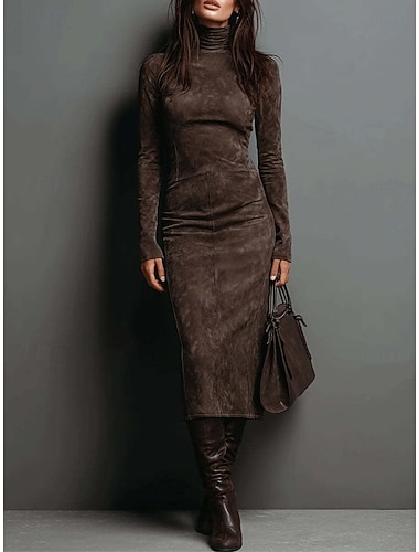  Γυναικεία Μίντι φόρεμα Φόρεμα σε ευθεία γραμμή Διακοπές Καθημερινό Μπόχο Καθημερινά Ημερομηνία Λεπτό Σκέτο Μακρυμάνικο Ζιβάγκο Σκούρο καφέ Ανοικτό Καφέ Γκρίζο Φθινόπωρο Χειμώνας