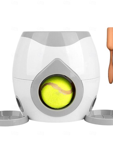  自動犬用ボールランチャー、テニスボール2個付き犬用ボール投げ機、屋内/屋外用インタラクティブ犬用おもちゃの食べ物報酬マシン、小型中型犬用のインテリジェント自動給餌器