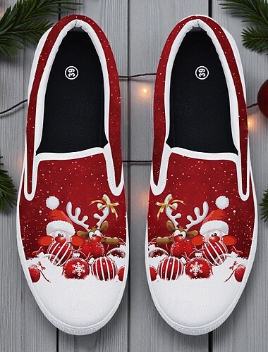  Røde slip-on julesko til kvinder med kat iført nissehue – sjov julestil, hyggeligt og varmt afslappet fodtøj til julefester og gaver