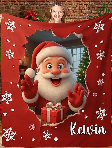  Christmas Peitto Fleece-peitot Heittohuopa sohvalle Joulupukki Uutuus Hauska söpö tyyli 3D Sohva Sänky Koristeellinen peitto Lämmin peitto Elokuva Kodin sisustus