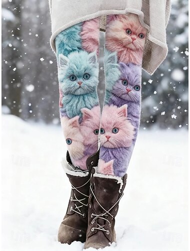  女性用 レギンス 旅行度假风 ヴィンテージ ファッション 全長 ハイウエスト グラフィック 動物 猫 3Dプリント 速乾性 通気性 ソフト 伸縮性あり フォーマル アウトドア バケーション ブルー 秋 冬 スリムフィット