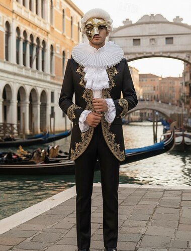  Set Abiti Medievale Halloween Blusa / Camicia Pantaloni Maschera con accessori Lunghe Principe Nobile Costume Per uomo Halloween Carnevale Carnevale Mascherata Carnevale di Venezia Adulti Cappotto