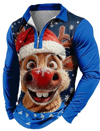  Jul Herre Hver 3D-tegneseriefigur Polo Langermet Poloskjorter Knaphul Fritid Dagligdagstøy Festivalantrekk 3D-utskrift Kvart zip-polo Vår Høst Vinter Blå Svart Rød