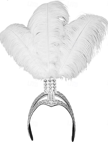  Karneval 2026 Rio Karneval Samba Tilbehør Hvit Strutsfjær Showgirl Hodeplagg - Krystall Rhinestone Hodebånd - Flapper Gatsby Burlesque Kostyme Tilbehør Brasil Festival Opptreden Kostyme