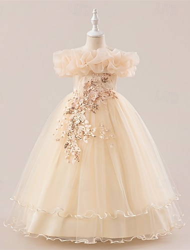  Bambini Ragazze Abito Vestito da Festa Tinta unica Senza Maniche Formale Performance Occasione speciale Pizzo Rete Moda Quotidiano Principessa Poliestere Maxi Vestito da Festa Vestito a ruota Vestito