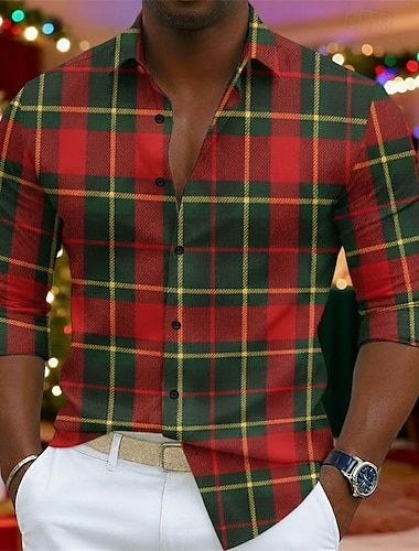  Jul Herre Ruter Skjorte Skjorte med knapper Avslappet skjorte Langermet Fritid Bekvem Feriested Feriereise Formell Hverdag Vår Høst Aftæpning Knepp opp Blå Rød