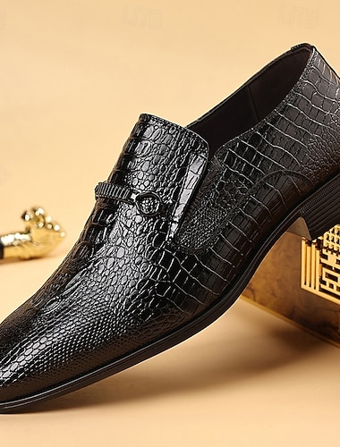  Schwarze Herren-Loafer aus Kunstleder – elegantes Design mit Krokodilprägung und minimalistischem Stil, perfekt für formelle Anlässe, Business Casual und professionelle Kleidung