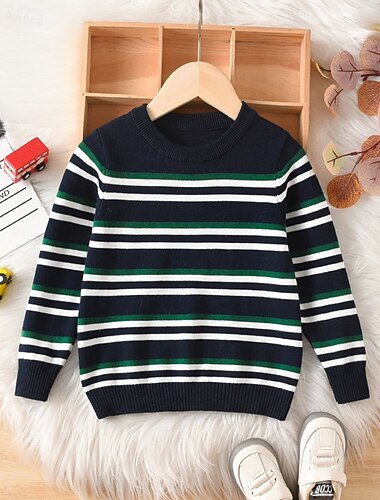  Barn Unisex Pullover genser Stripe Langermet Hold Varm utendørs Mote Elfenben Høst Klær 4-12 år
