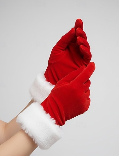  Červené vánoční rukavice s bílým kožešinovým lemem, rukavice Santa Claus pro ženy, vánoční doplňky pro dospělé, vánoční, novoroční, párty, dárky