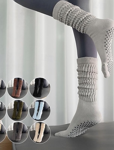  Meias de cano alto para yoga, antiderrapantes, ideais para fitness, pilates, dança e aeróbica. Meias esportivas femininas sem costura, confortáveis, elásticas e aconchegantes para exercícios na