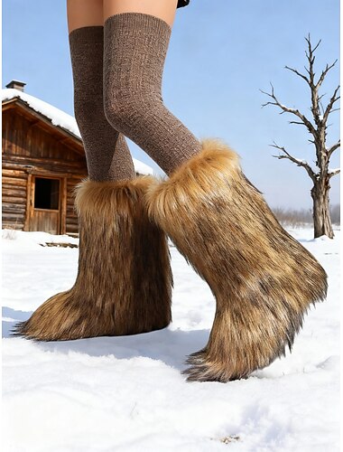  Cizme de zăpadă pentru femei cu blană artificială cu imprimeu leopard – cizme de iarnă confortabile, cu toc gros, pentru vreme rece, ținute casual și pentru exterior