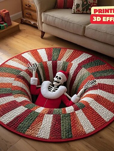  3D-jouluinen pyöreä matto liukumaton kestävä lattiamatto helppohoitoinen matto olohuoneen makuuhuoneen sängyn reunaan