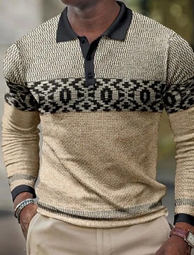  Miesten Väripalikka Geometrinen Vohveli poolopaidat Pitkähihainen Poolopaidat Kauluspaidat Business Casual liiketoiminta Käytä töihin Arki-asut Napit Kevät Syksy Talvi Musta 1 Musta 2 Musta