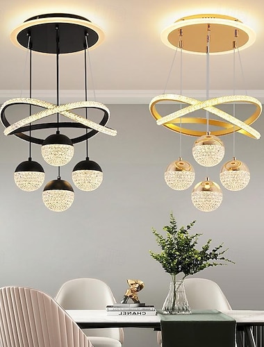  lysekrone, enkel hjem pendellampe svart LED pendellampe kompatibel med stue spisestue kjøkken pendellampe gull innendørsbelysning