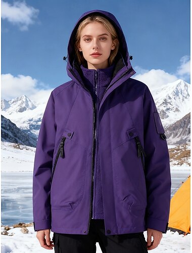  Dámské Nepromokavá péřová bunda 3 v 1 S kapucí Voděodolný Pohodlné Zip Kapsy Na běžné nošení Bez vzoru Dovolená ulice Denní nošení Jdeme ven Zip Standardní Kapuce Běžný Dlouhý rukáv Svrchní oděvy