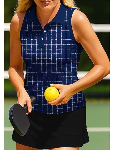  Dame Geometrisk Fargeblokk Rutet Pledd / Tern Treningstank topp قميص Sportsskjorte POLO T-skjorte Ermeløs Sport UPF50+ UV-bestandig Træner Dans UV Beskyttelse Pilates Kostymer til heialeder Volleyball