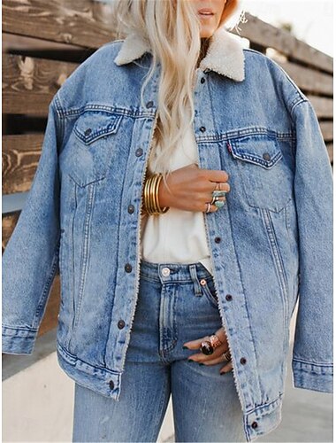  Femme Veste Polaire Manteau en peluche Veste Jean Chaud Respirable Poche Doublé en Polaire Décontractées Plein Vacances Plein Air Usage quotidien Sortie Boutonnage Simple Normal Col rabattu Standard