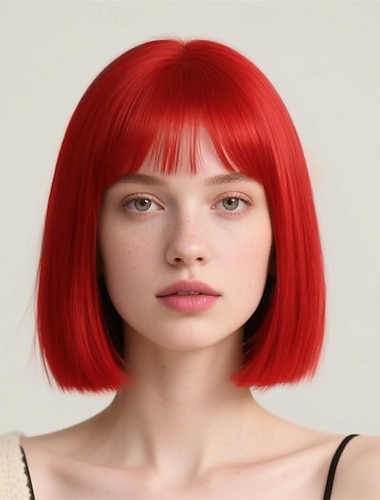  Perruque de carnaval 2026 Rose Rouge Bleu Lisse Bob Court Perruque synthétique de festival Mardi Gras Parade Coiffure de costume de cosplay pour Femmes